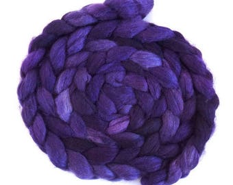 Blurple, BFL/Silk Roving - Handpainted Spinning or Felting Fiber