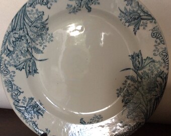 Set of 4 vintage French earthenware transferware ironstone dessert plates