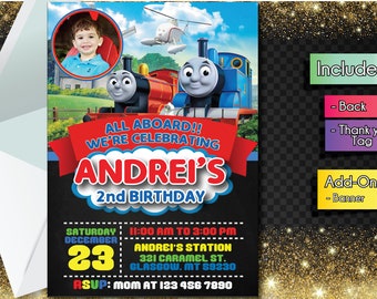 Thomas and Friends INVITATION with FREEEE Thank you card! Thomas and Friends Party Invitation, Birthday Banner