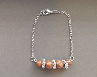Wood Beaded bracelet for women, Boho beaded bracelet for women, Dainty gypsy beaded bracelet, Beaded chain bracelet, gift for her