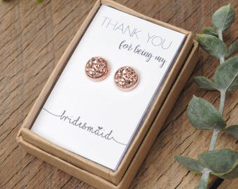 Druzy Earrings, Maid of Honor Rosegold and Gunmetal Druzy Earrings, Druzy Studs, Faux Druzy Earrings, Bridesmaids Gift, Bridal Gifts