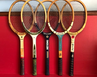 Vintage Wood Tennis Racquets Mid Century Wood Tennis Rackets Doris Hart Pancho Gonzales Spalding and Slazenger Classic Tennis Rackets