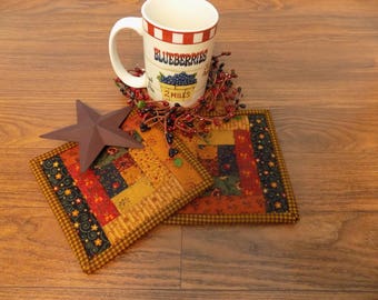 Mug Rug/Mug Mat/Cup Cuddler/Primitive Decor/Country Decor/Farmhouse Decor/Log Cabin/Handmade/Quilted/ Item #250