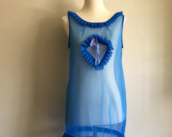 1960s Sheer Blue Ruffle Nighty / Small