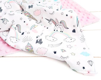 Minky Baby Blanket - Extra Large Baby Blanket - Stroller Blanket - Unicorn Blanket - Pink Blanket - Soft Baby Blanket - Baby Girl Blanket