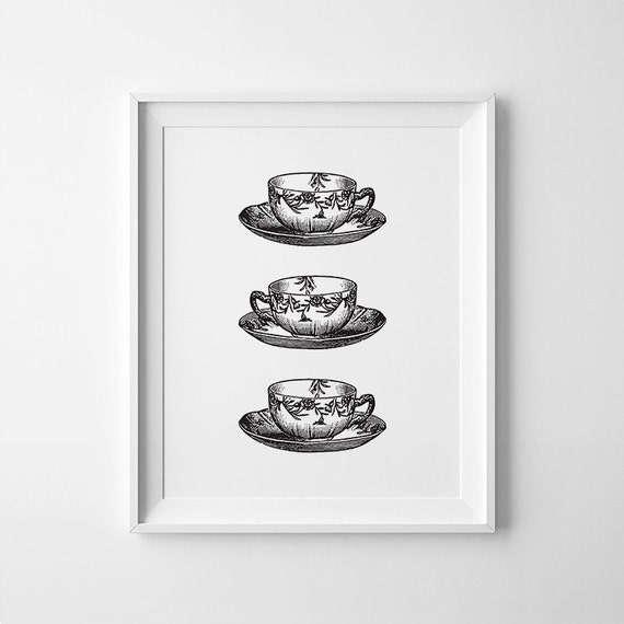 Tea Cup Print Tea Cup Set Art Tea Set Vintage Tea Prints