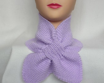 Hand-Knitted Short Scarf / Neck Warmer - Bow Tie Style - LILAC - Ready to Ship