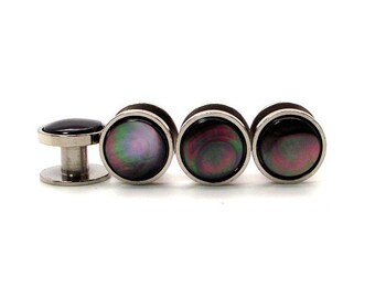 Black Mother of Pearl Tuxedo Shirt Studs – Black Pearl Tuxedo Studs – Black Tuxedo Studs