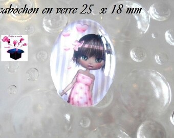 1 cabochon glass 25mm x 18mm love theme
