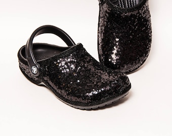 Tiny Sequin - Starlight Black Clayman Slip On Crocs Classic Clogs Casual Shoes