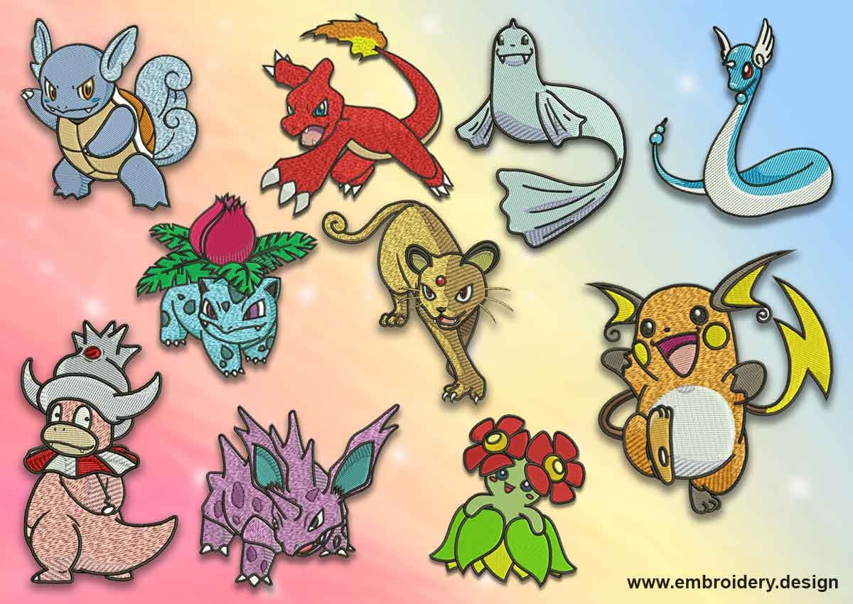 Evolutions of different pokemons embroidery designs pack of 10 Evolutions of different pokemons embroidery designs pack of 10