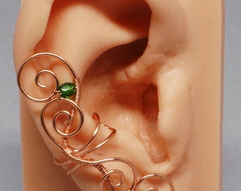 Copper and Green Ear Cuff, Fairy Ear Cuff, Coiled Swirls Ear Cuff