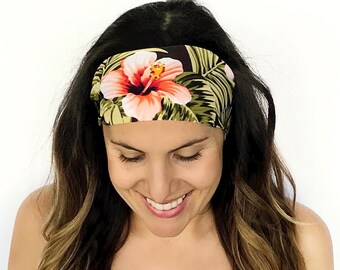 Yoga Headband - Workout Headband - Fitness Headband - Running Headband - Palm Paradise Print - Boho Wide Headband