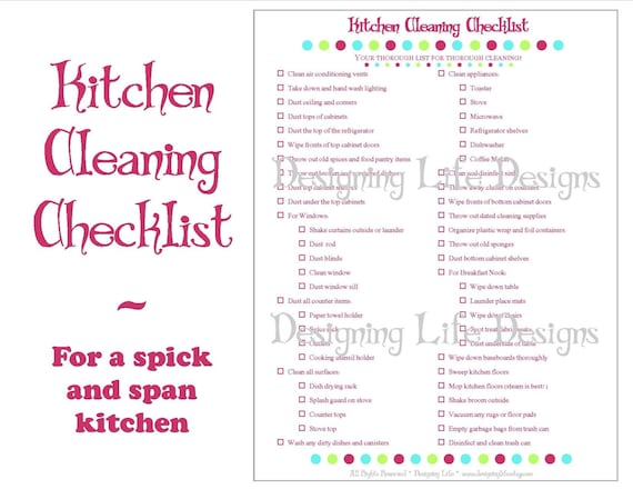 Kitchen Cleaning Checklist PDF Printable Home Management