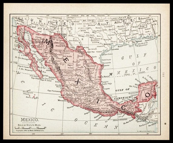 small map of mexico map old color map antique wall decor print 1900s wall art nice vintage atlas map no 111 3