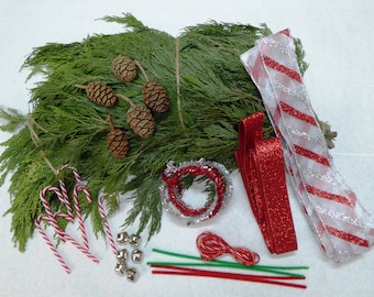 Christmas garland and swag making kit. Holiday wreath making crafts and ornaments. Real greenery for window decorations and staircase swags!