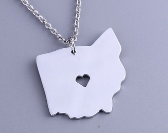 I heart Ohio Necklace - Ohio Pendant - State Charm - Map necklace - Map Jewelry