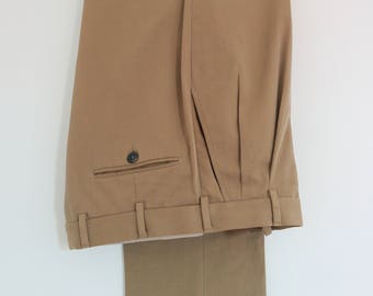 Ermenegildo Zegna beige gabardine cotton pleated trousers