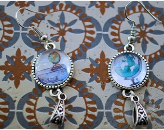 Earrings asymmetrical globe world map