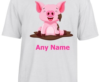 Personalised Cute Pig/Piglet T Shirt *Choice of name colours*