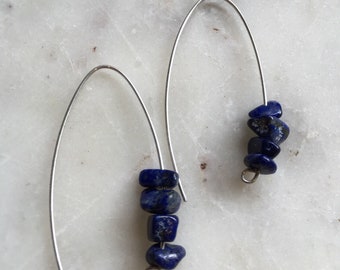 Sterling silver earrings, long earrings, lapis lazuli earrings