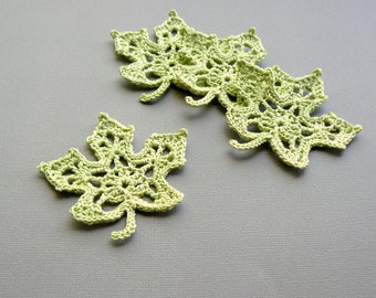 4 Lime Green Leaf Appliques -- Crochet Maple Leaves
