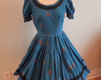 1980’s does 1950’s Blue Square Dance Dress