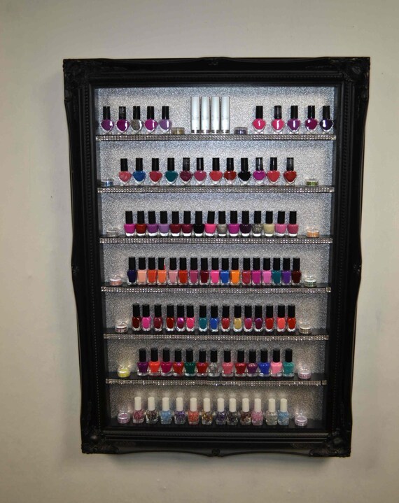 Large Nail Polish Rack display frame black silver glitter