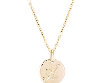 Small 14K Gold Letter Necklace, Hand Engraved Solid 14K Gold Initial Necklace, Gift For Her, Made to order in 10-12 days