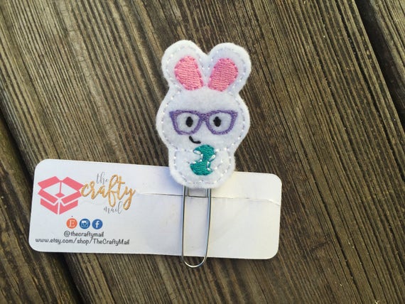 Nerdy Bunny Clip/Planner Clip/Bookmark. Easter planner clip. Spring planner clip