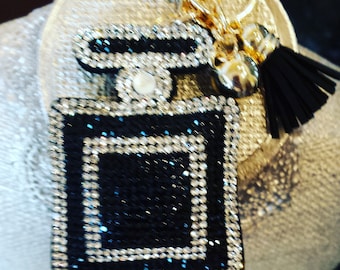 Sequin Perfume Bottle with Black Tassel Keychain