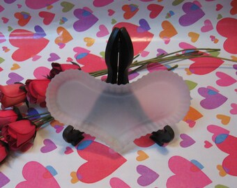 Vintage Frosted Heart shaped Trinket Dish 8" long 3 1/4" wide 3/4" depth Gift giving Idea.
