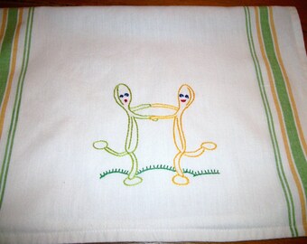 Dish Towels Dancing Dishes Design Flour Sack Dancing Spoons Hand Embroidered Dish Towels Aunt Martha's Dish Towel