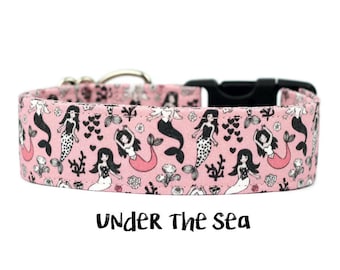 Girl Dog Collar, Mermaid Dog Collar, Pink Girl Collar, Beach Dog Collar, Nautical Dog Collar, Girly (Upgrade to Metal Buckle or Martingale)