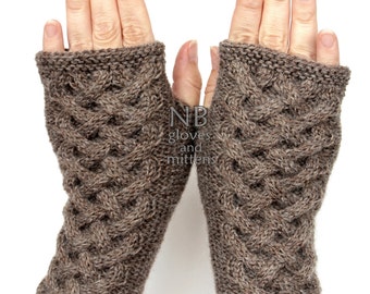 Hand Knitted Fingerless Gloves, Brown, Gloves & Mittens