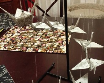 Spiral origami crane mobile