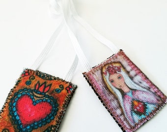 Sacred Love Scapular - Handmade - Original Art by FLOR LARIOS