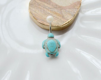 Turquoise tortoise belly button ring, tortoise Navel Piercing, friendship belly rings, Belly Button Piercing, Belly jewelry, Body jewelry
