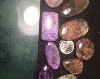 10pcs Charoite and Lodolite/Chlorite Cabochon Parcel
