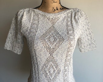 Vintage 1950s Pointelle Sweater - Pale Blue