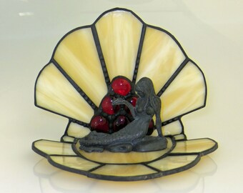 Mermaid Figurine and Stained Glass Shell with Red Nuggets - Made to Order (MER001)