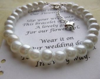 Pearl Flower Girl Bracelet, Pearl Bracelet, Childs Pearl Bracelet, Flower Girl Gift, Communion Bracelet, Girls Pearl Bracelet, Bracelet Gift
