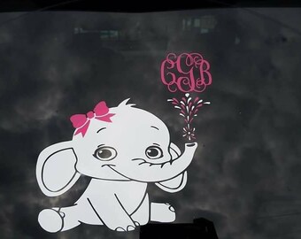 Elephant car decal. Elephant monogram. Baby elephant