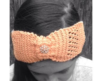 Organic Cotton Peach Headband - Hand Knit Eco Friendly Headband - Soft Natural Headband