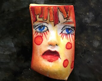 Handmade clay face red hair blue jewelry craft supplies handmade cabochon face light weight polymer