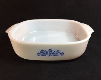 Anchor Hocking Fire King Blue Flower 3 Quart Casserole Dish
