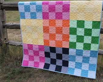 Colorful Gingham Checkerboard Quilt