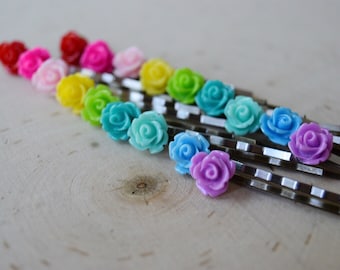 Rose hair pins, colorful hair pins, hair pins, flower hair pins