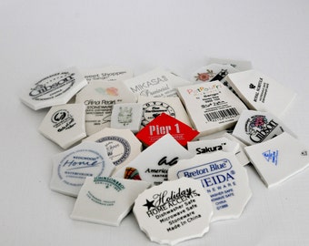 Broken China Mosaic Tiles - Plate Back Stamps Assortment - Set of 25