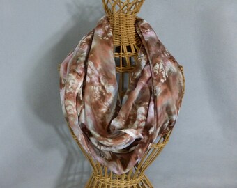 Silk Infinity Scarf "Pink and Brown Marble", Hand Painted Silk Circle Scarf, Brown and Pink Scarf